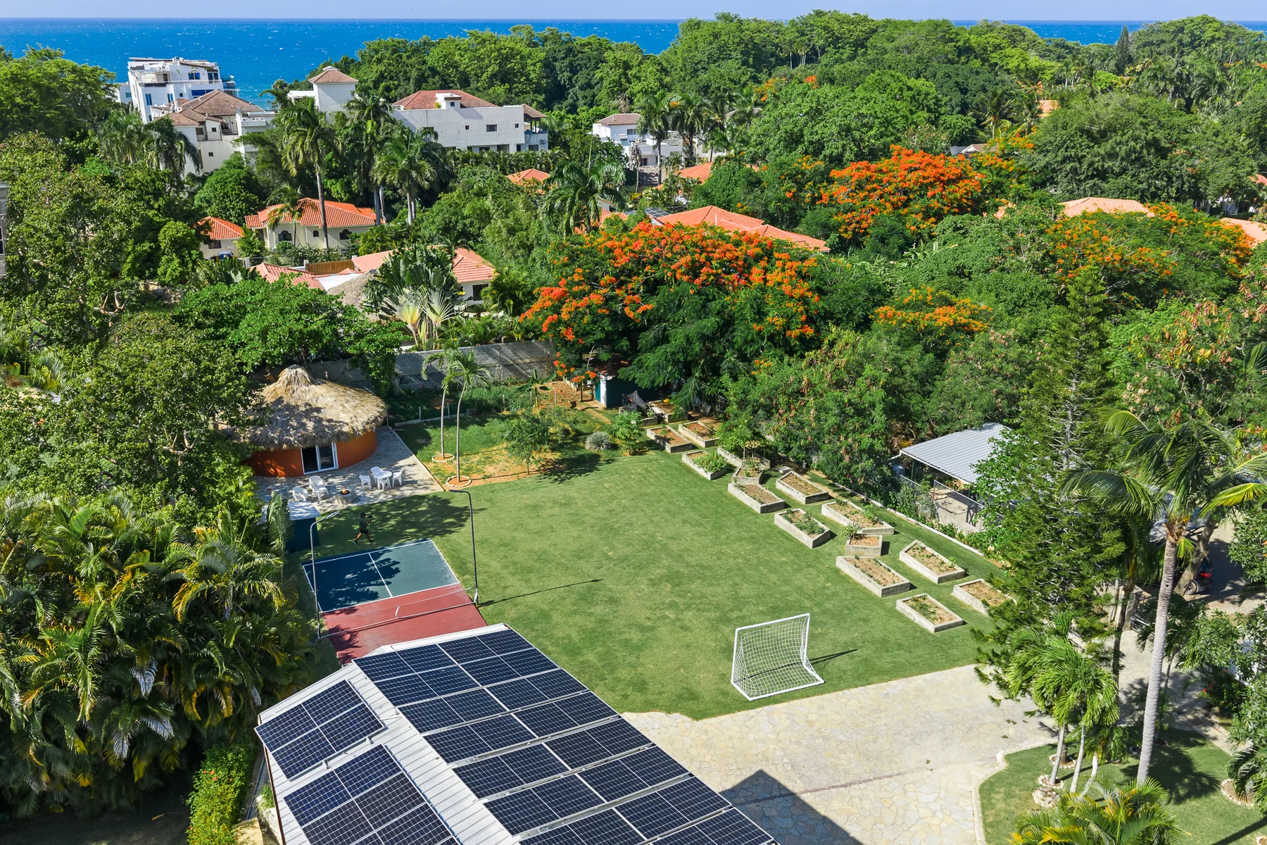 Aerial view of Laguna Oasis and its tropical setting